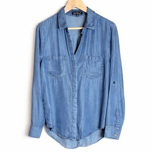 Unique Women’s Blue Denim (Tensel) Button-Up Shirt | Slit Back Size M